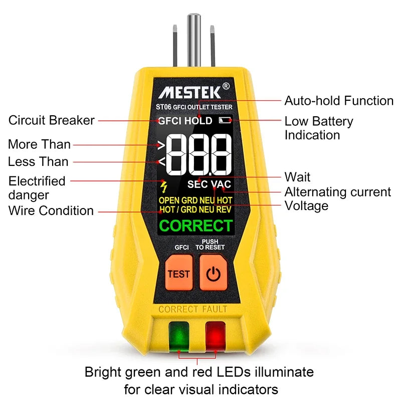 GFCI Outlet Tester LCD Display | 3-Wire 120V Socket Checker Outlet Socket Tester QXL