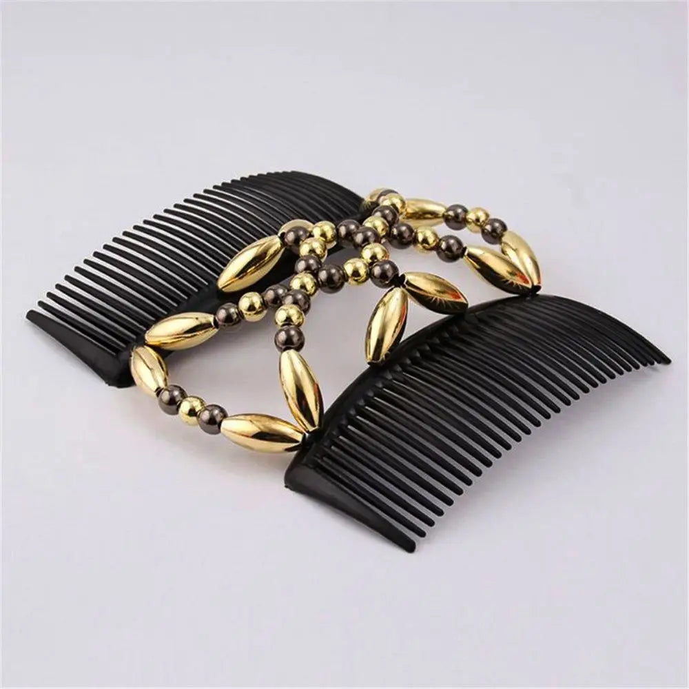 Beaded Double Comb Bun Maker | Elastic Magic Hair Clip Hair Bun Clip QXL
