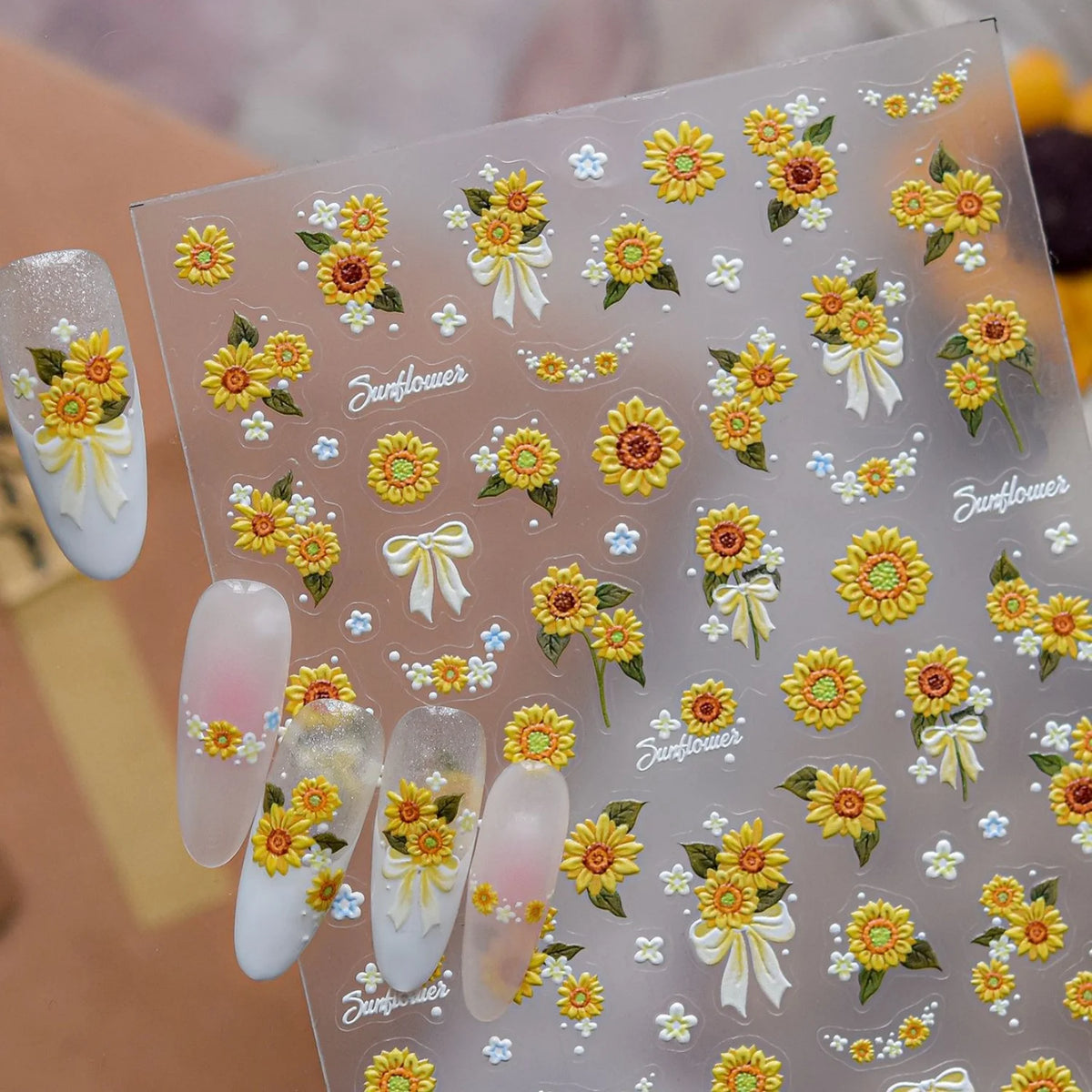 5D Floral Nail Stickers | Sunflower & Daisy Self-Adhesive Decals Nail Art Stickers QXL
