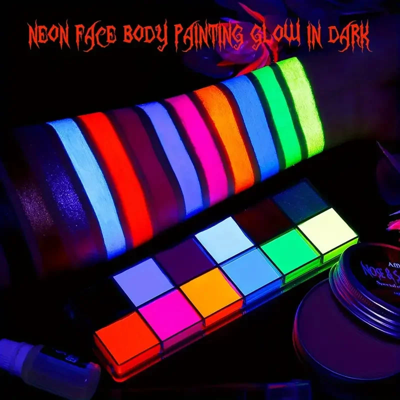 12-Color UV Glow Face & Body Paint Palette | Halloween Kit Face & Body Paint QXL