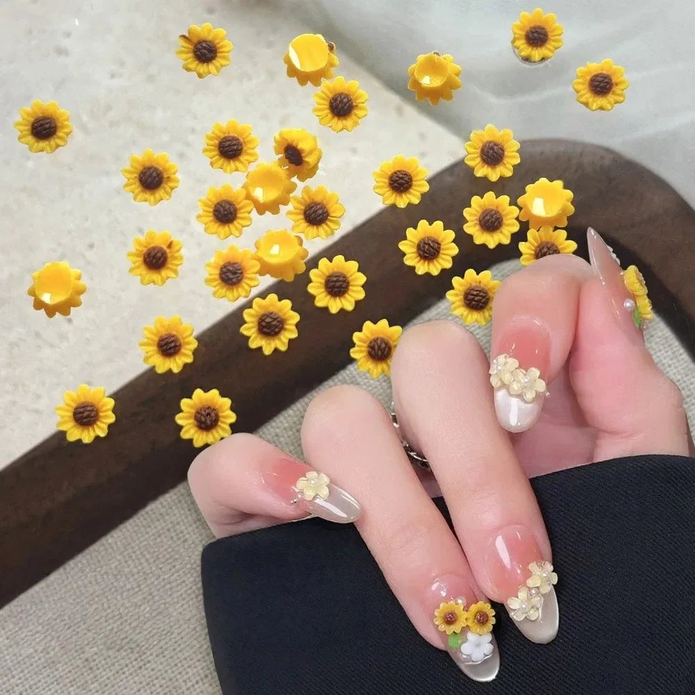 100-Pack 3D Sunflower Daisy Nail Rhinestones 6×6mm DIY Decor Nail Art Rhinestones QXL