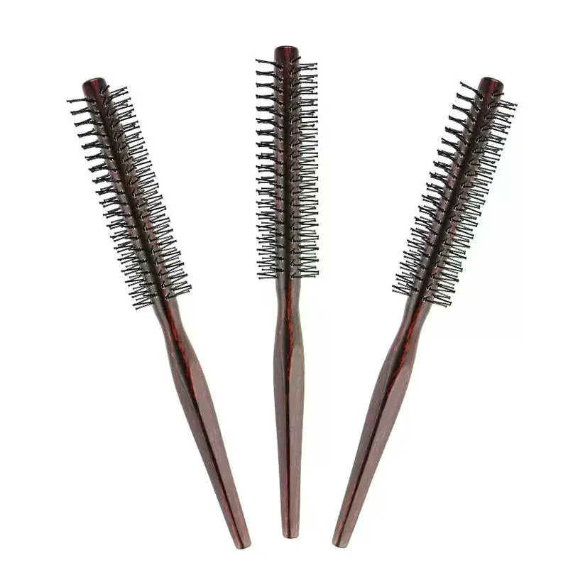 Mini Round Nylon Hair Brush | Wooden Handle Styling Comb Round Hair Brush QXL