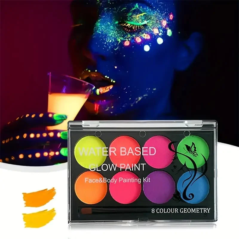 8-Color Neon Face & Body Paint Kit | UV Glow Cosplay Set Face & Body Paint QXL