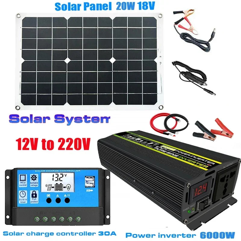 6000W Solar Power Kit | Pure Sine Wave Inverter + 30A Controller Solar Power Kit QXL