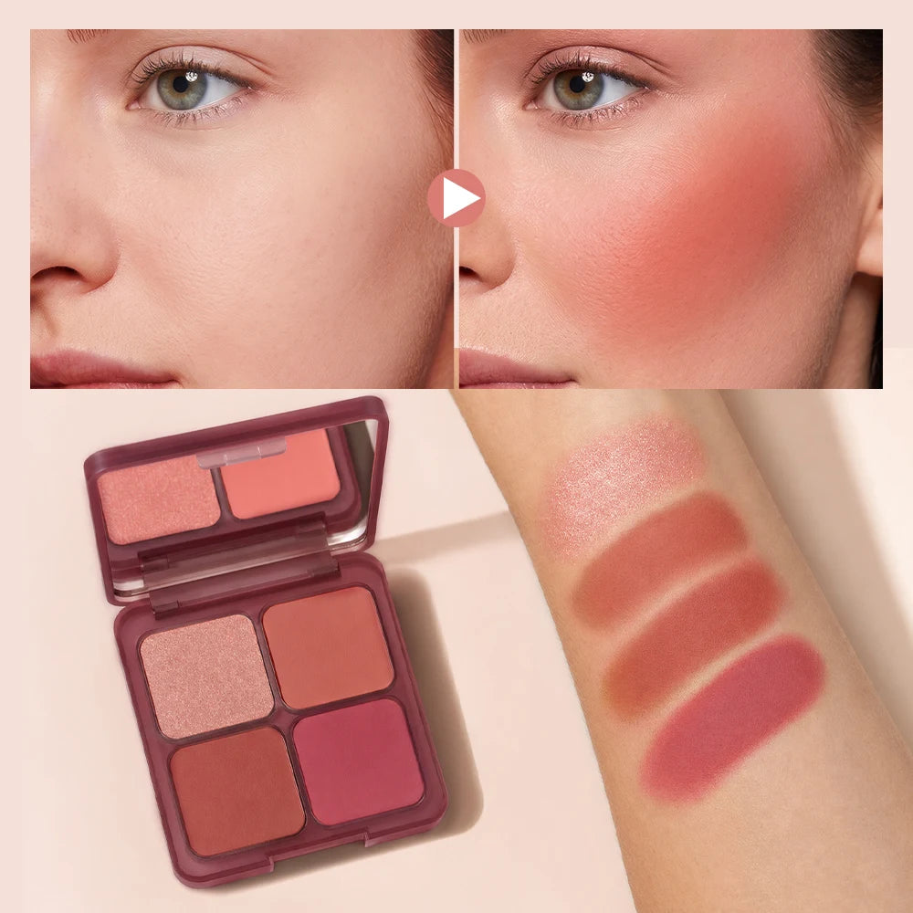 4-Shade Blush Palette Matte & Shimmer Soft Blur Finish Blush Palette QXL
