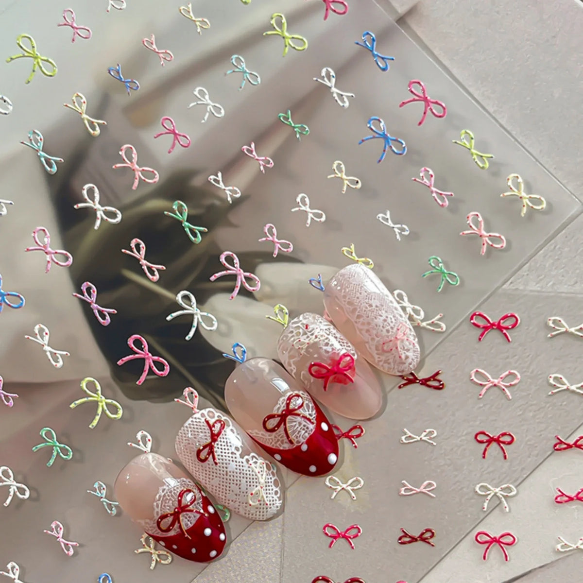 5D French Ballet Nail Stickers – Bow & Thin Line Nail Decals Nail Art Stickers QXL