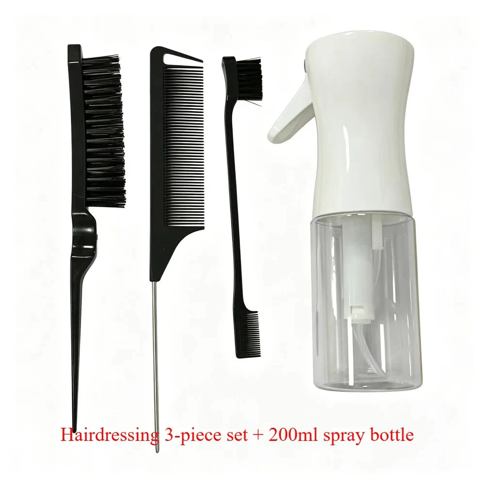 4-Piece Hairdressing Set – Tail Comb, Edge Brush & Spray Bottle Hairdressing Tool Set QXL Black 3pcs A200ML