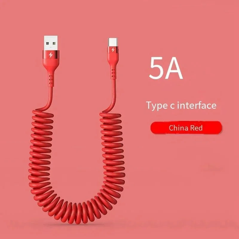 Retractable USB-C Cable 5A Fast Charging | 1m & 1.5m USB-C Charging Cable QXL Red 1.5m