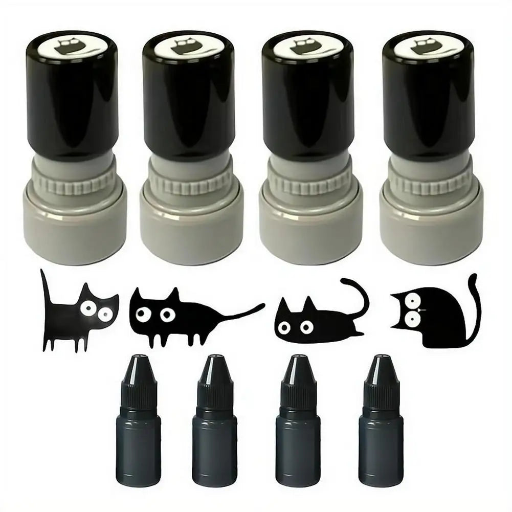 4-Pack Cute Black Cat Stamps for Scrapbooking & Journaling Decorative Craft Stamps QXL