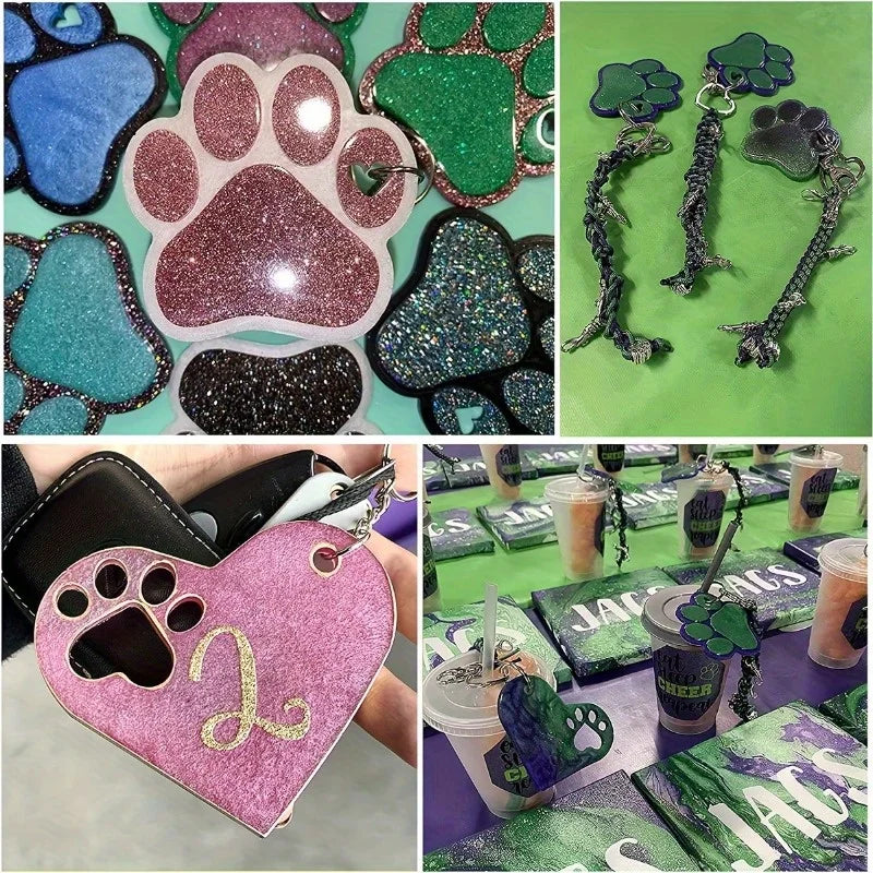 Dog Paw Heart Silicone Resin Molds + 10 Keyrings | DIY Tag Kit Silicone Resin Mold QXL