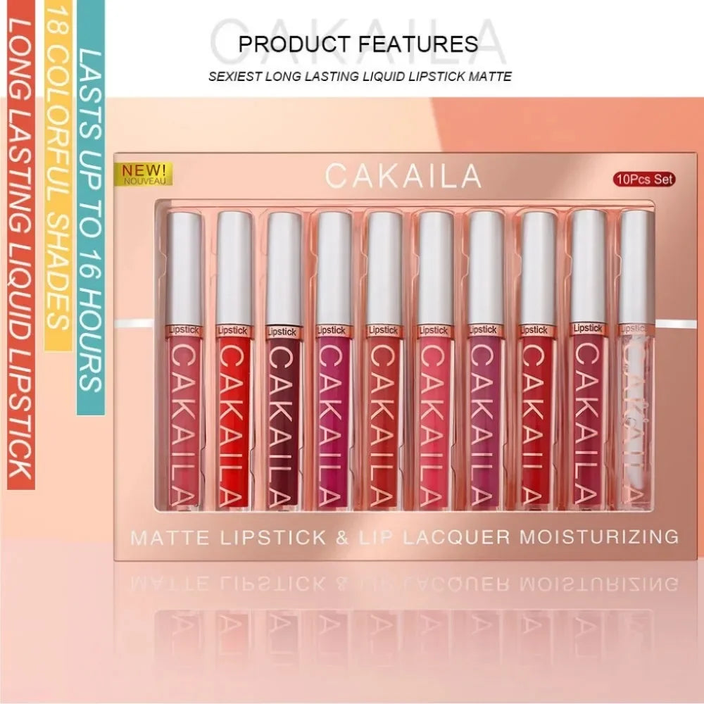 CAKAILA 10-Pc Nude Matte Liquid Lipstick Set | Long-Lasting Liquid Lipstick Set QXL