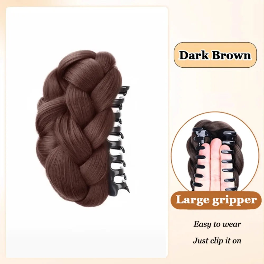 Synthetic Hair Bun Claw Clip | Fluffy Brown & Black Hairpiece Hair Bun Clip QXL Dark Brown