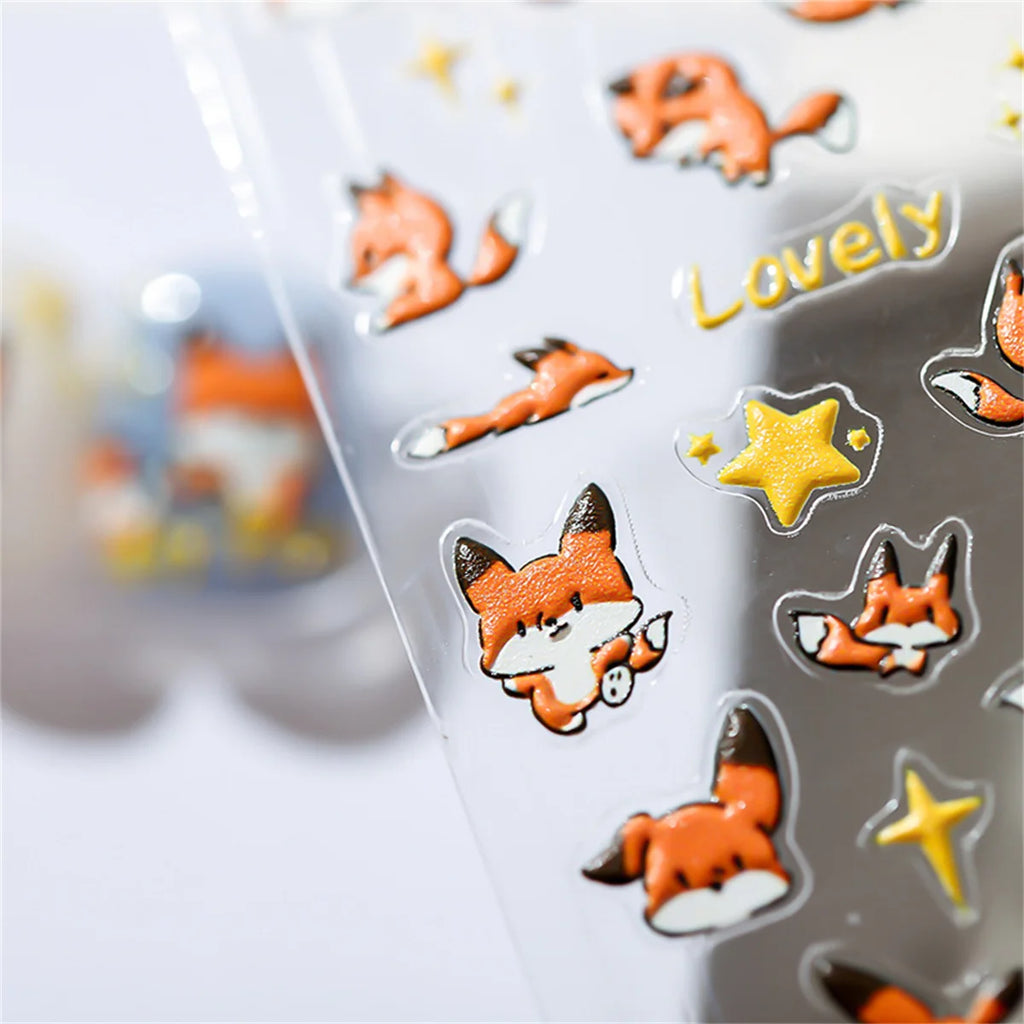 5D Kawaii Fox Nail Art Stickers | Acrylic Self-Adhesive Decals Nail Art Stickers QXL
