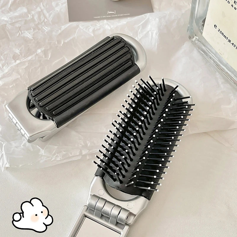 Folding Travel Hair Brush with Mirror | Anti-Static Massage Comb Folding Hair Brush QXL