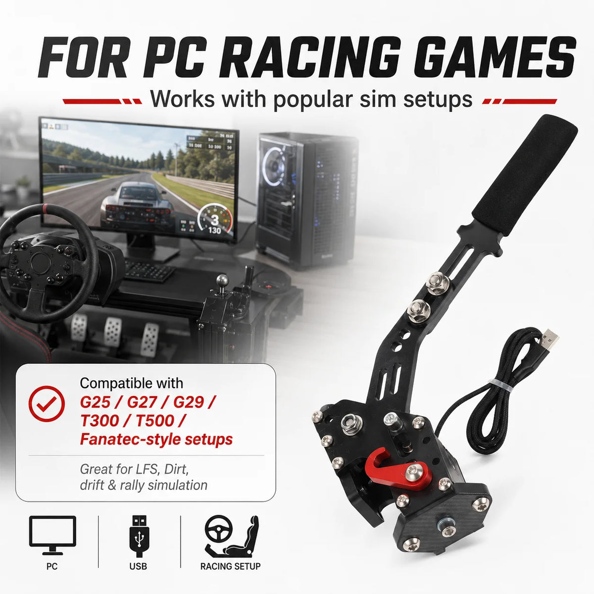 14-Bit USB Sim Racing Handbrake | G29 Thrustmaster Fanatec Sim Racing Handbrake QXL