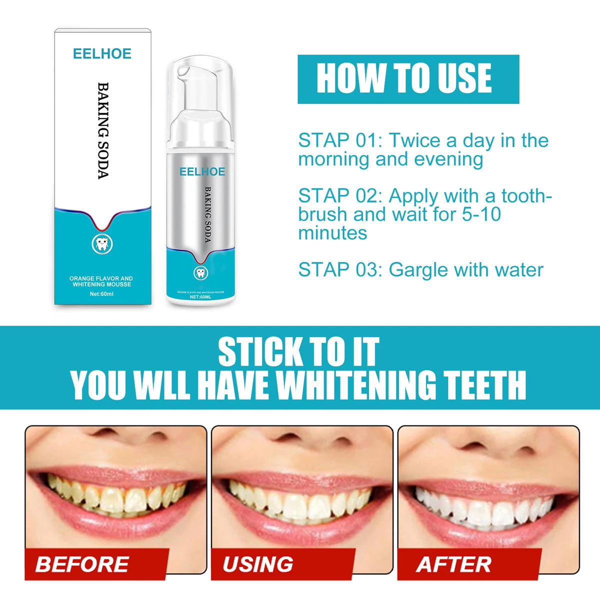 Eelhoe Mint Whitening Foam Mousse Toothpaste | 60ml Pump Whitening Foam Toothpaste QXL