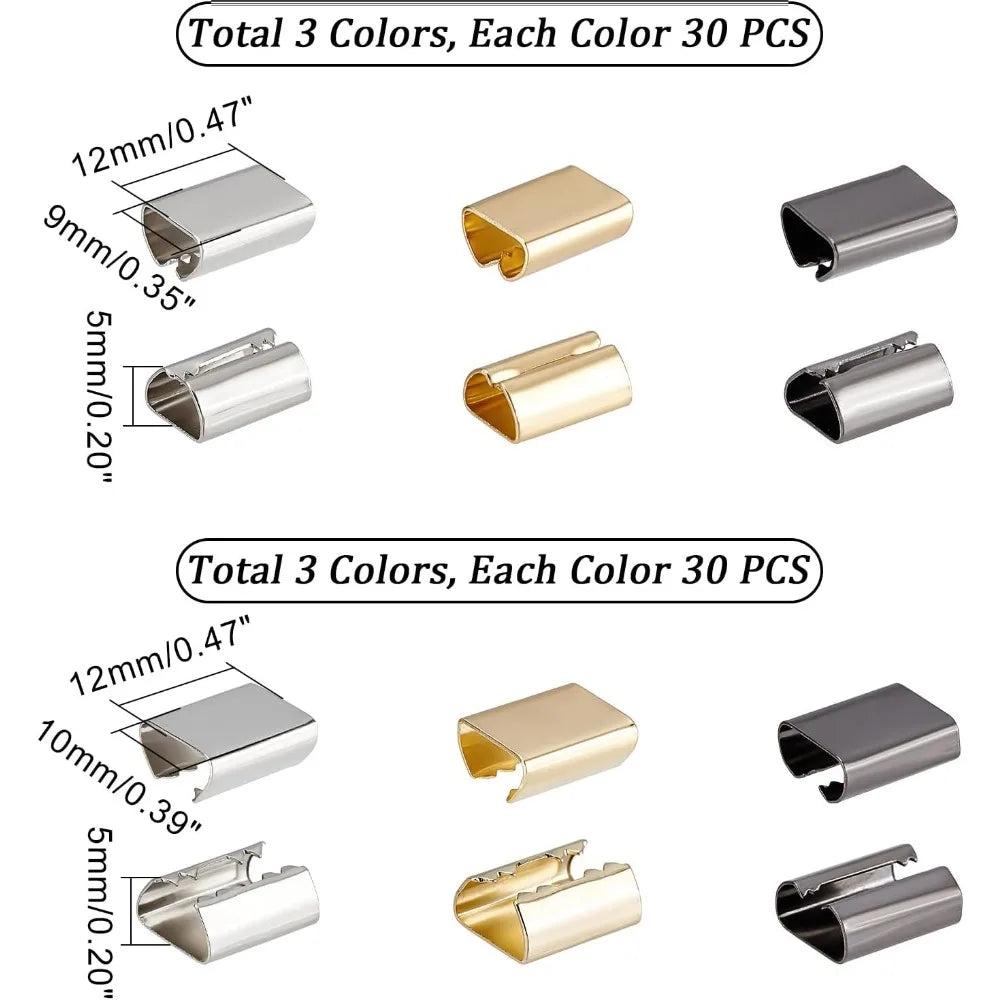180-Pack Fold Over Cord Ends | 9mm 10mm Crimp Ribbon Caps Cord End Crimp Clips QXL