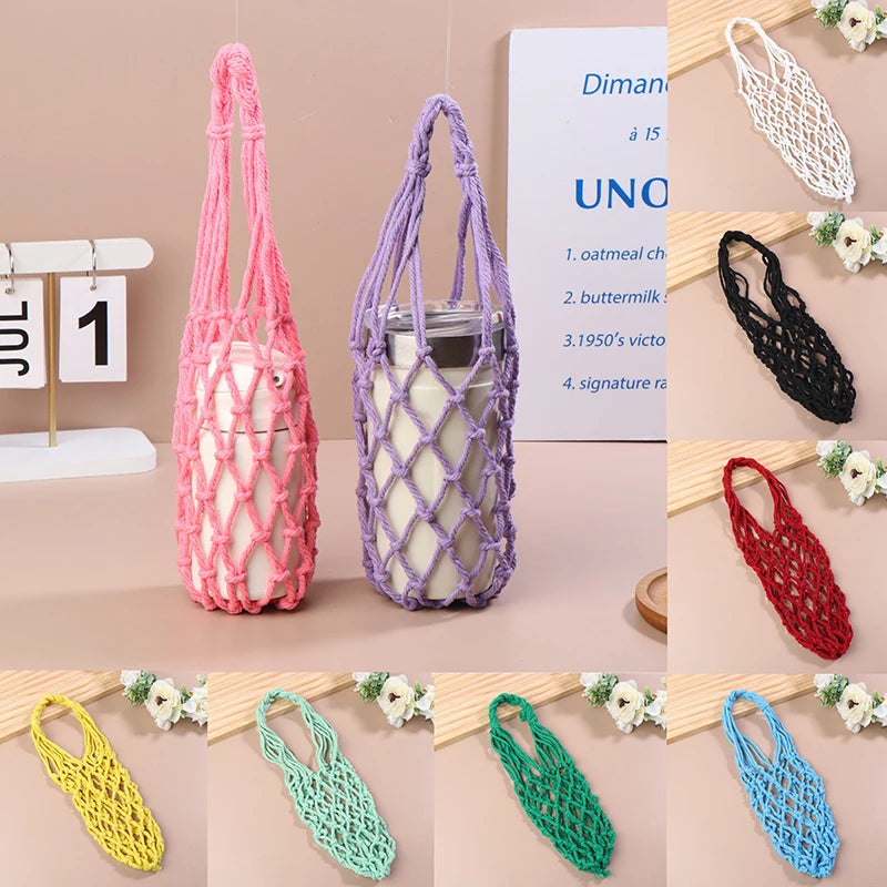 Crochet Water Bottle Bag | Woven Net Cup Holder Carrier Bottle Carrier Bag QXL