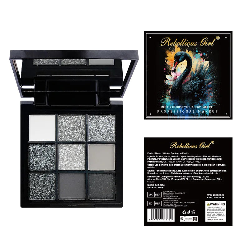 9-Color Smokey Matte Glitter Eyeshadow Palette | Punk Shimmer Eyeshadow Palette QXL