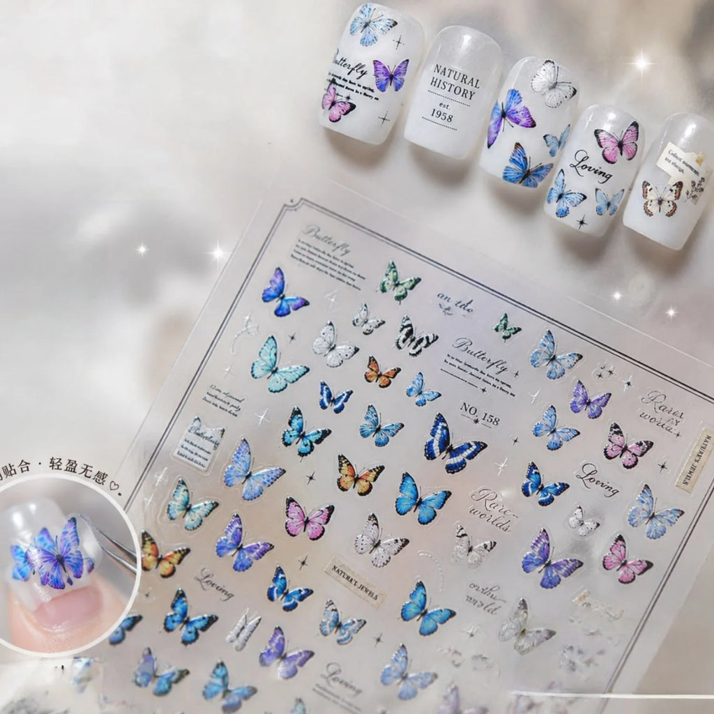 5D Retro Butterfly Nail Stickers | Oil Painting Forest Decals Nail Art Stickers QXL
