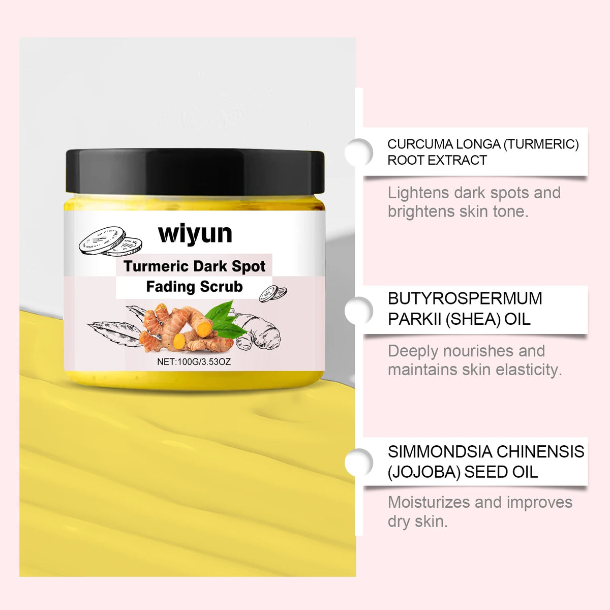 WIYUN Turmeric Face & Body Scrub – Brightening Exfoliant 100g Exfoliating Face Scrub QXL