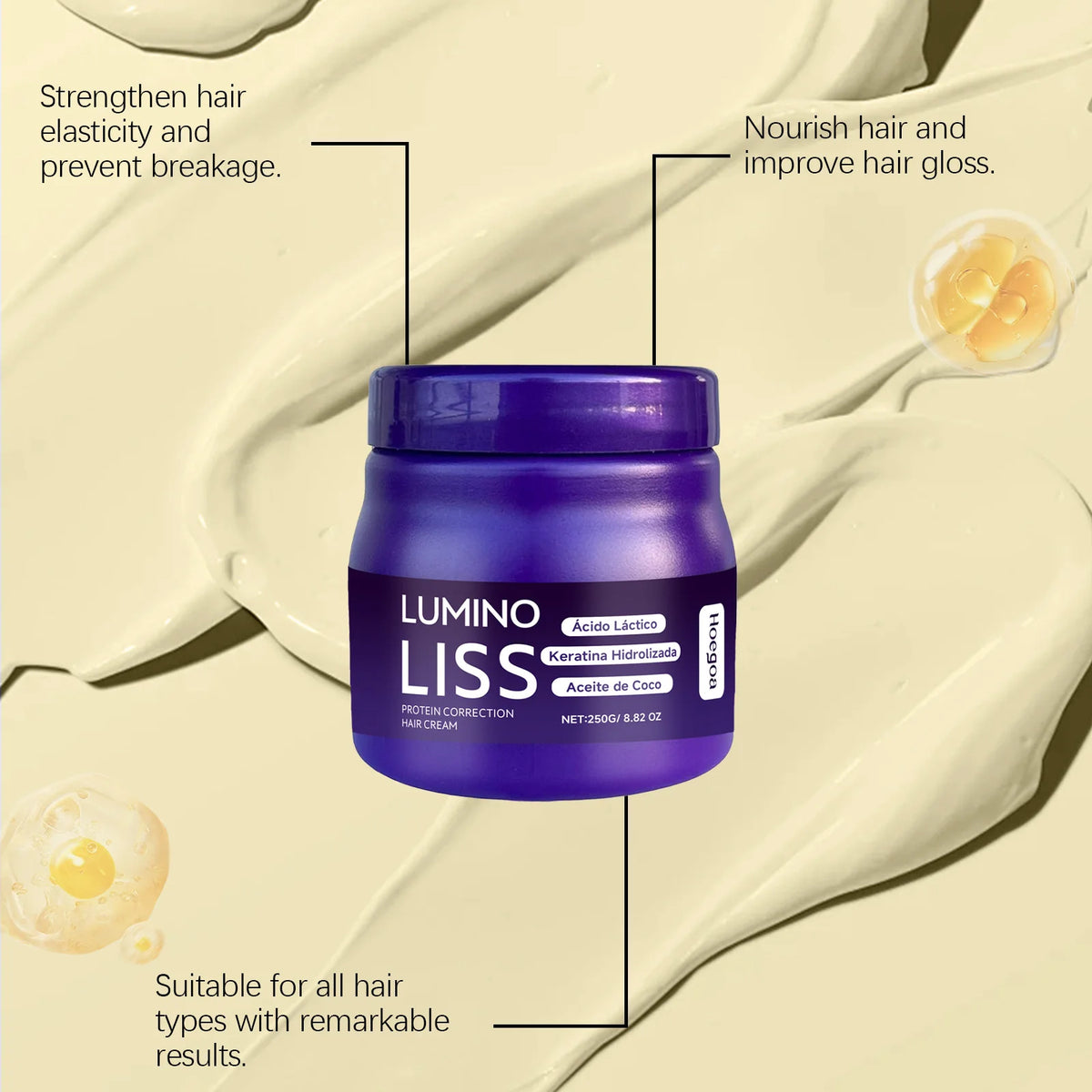 HOEGOA Keratin Hair Smoothing Cream | Frizz Control 250g Keratin Hair Cream QXL
