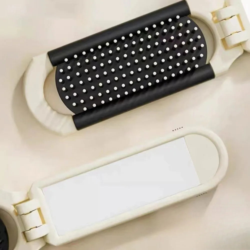 Foldable Travel Hair Brush with Mirror & Scalp Massage Foldable Hair Brush QXL