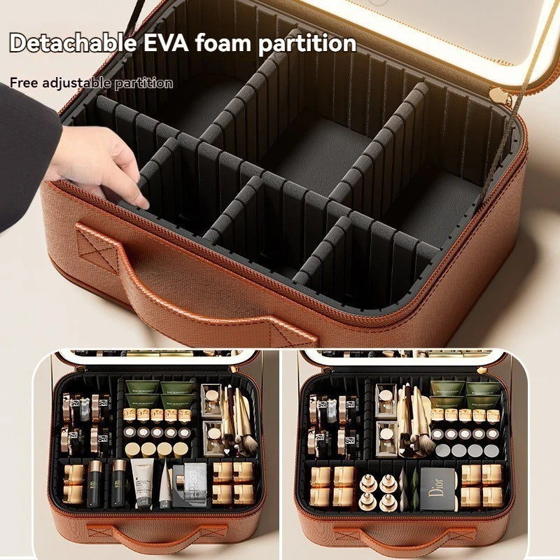 LED Mirror Makeup Train Case | Large Cosmetic Organizer Bag Makeup Train Case QXL