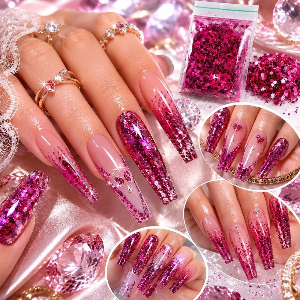 Holographic Nail Glitter Powder | Chrome Rainbow Laser Effect Nail Glitter Powder QXL