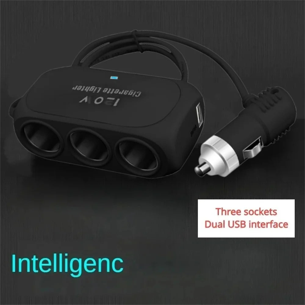 120W Car Cigarette Lighter Splitter 3-Socket USB-C Fast Charger Car Charger Splitter QXL