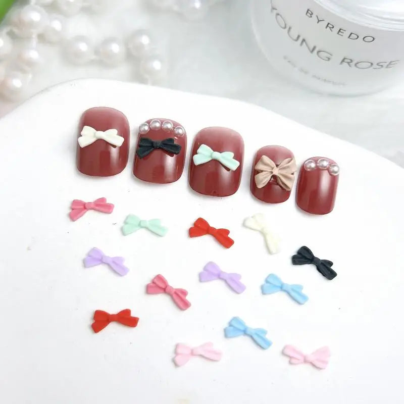 50-Pack Mini Macaron Bow Nail Art Charms | DIY Resin Decor Nail Art Charms QXL
