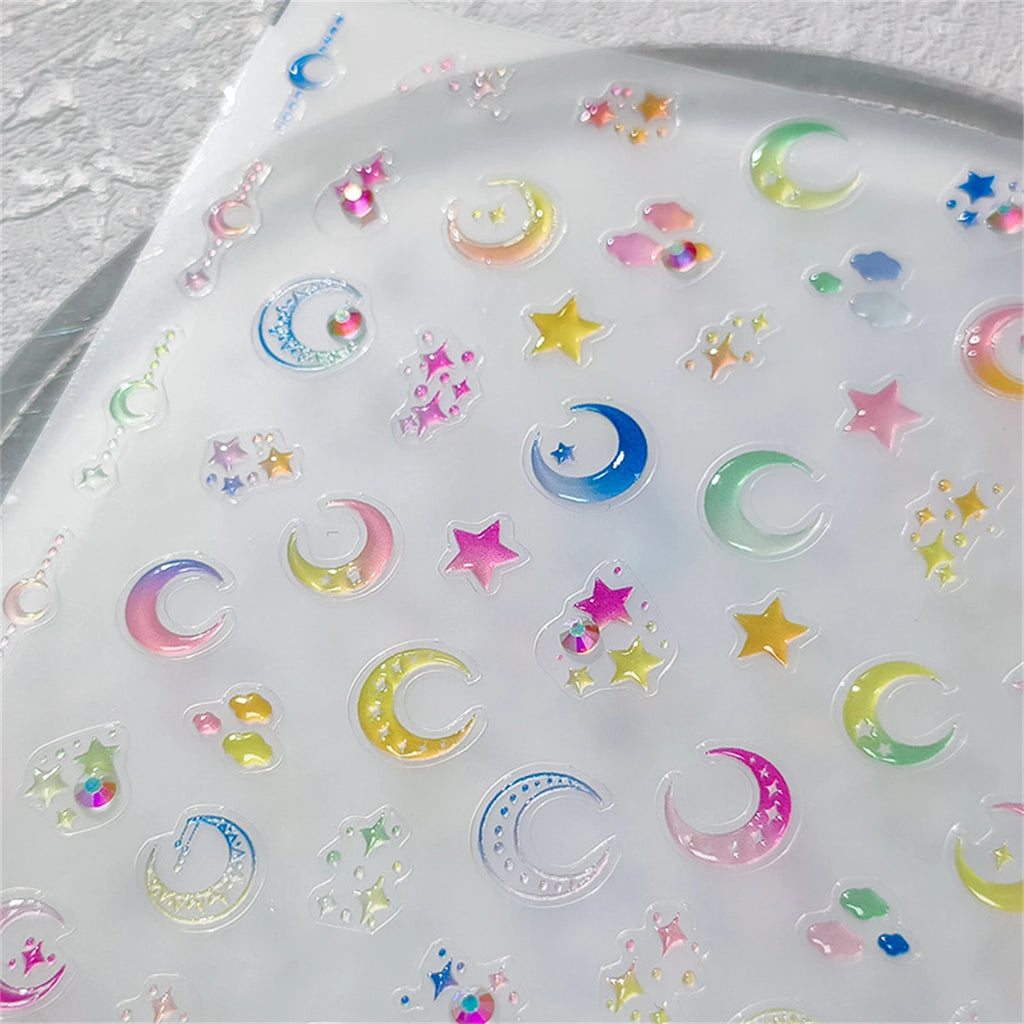 5D Jelly Star Moon Nail Stickers | Kawaii Gradient Decals Nail Art Stickers QXL