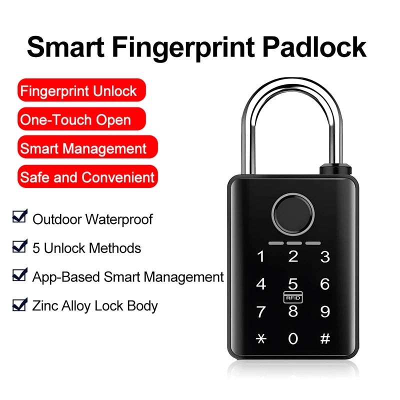 Tuya Smart Fingerprint Padlock | Waterproof Keyless Bluetooth Smart Padlock QXL