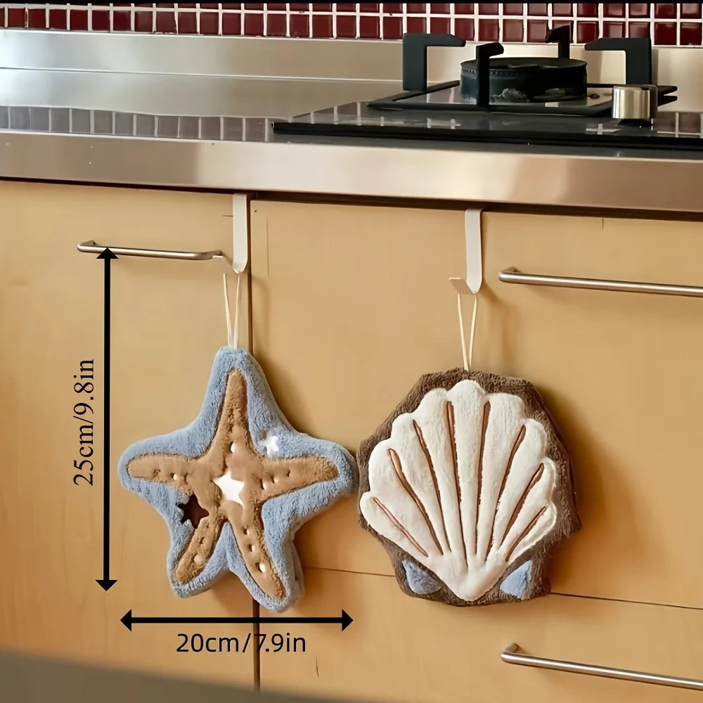 Ocean Shell Starfish Plush Hand Towel | Bathroom & Kitchen Decorative Hand Towel QXL
