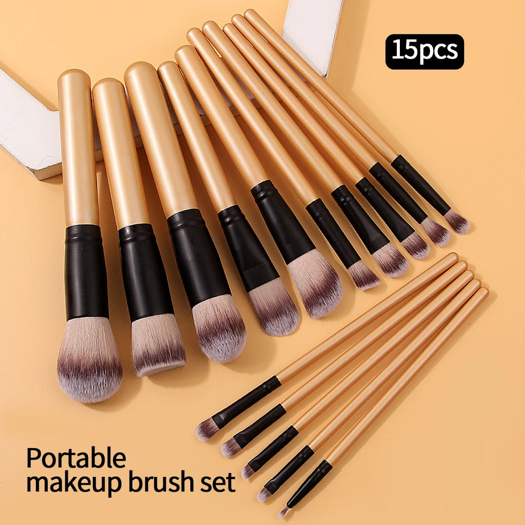 KOSSHOW 15-Piece Makeup Brush Set | Wooden Handle Brushes Makeup Brush Set QXL MULTI