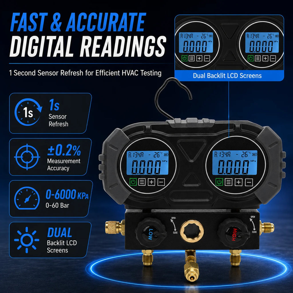 6000KPa Digital Refrigerant Manifold Gauge | HVAC AC Tester Digital Manifold Gauge QXL