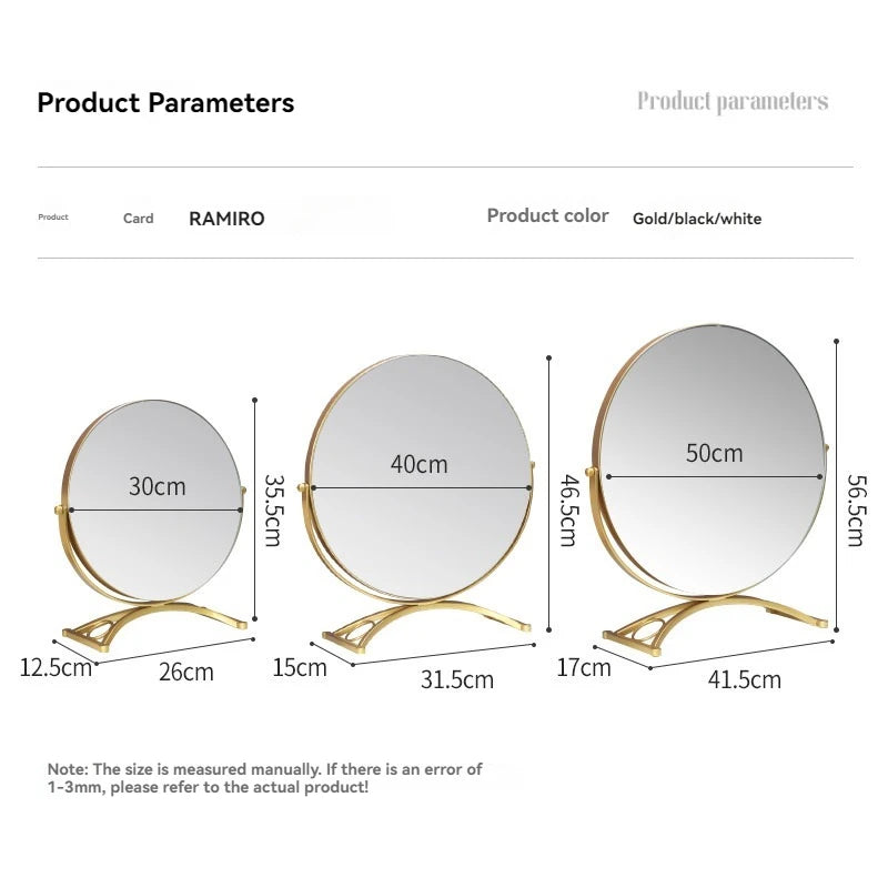 Large Round Tabletop Makeup Mirror | Rotatable Metal Stand Tabletop Makeup Mirror QXL