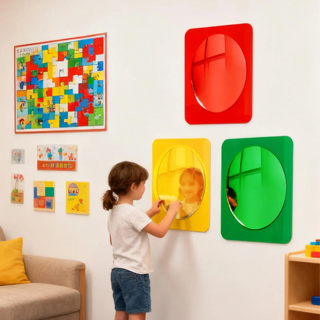 3-Pack Acrylic Bubble Sensory Mirrors for Toddlers & Kids Sensory Mirror Set QXL