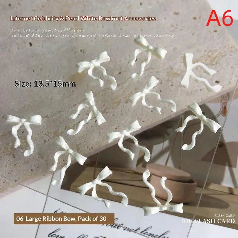30-Pack Pearlescent White Resin Bow Nail Art Charms | DIY Nail Art Charms QXL A6