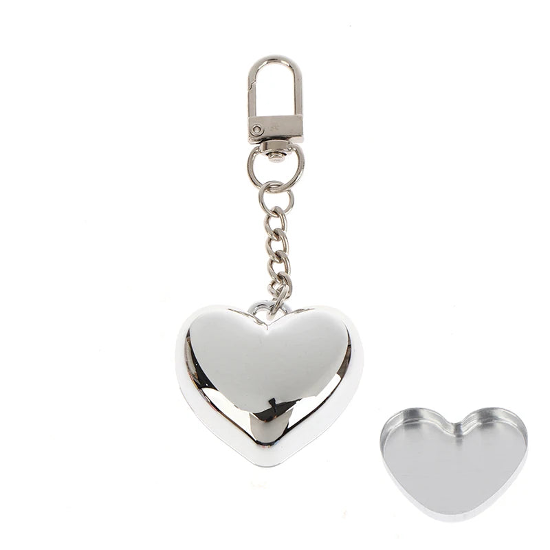 Heart-Shape Mini Refillable Compact with Mirror & Keychain Refillable Compact Case QXL Silver Keychain