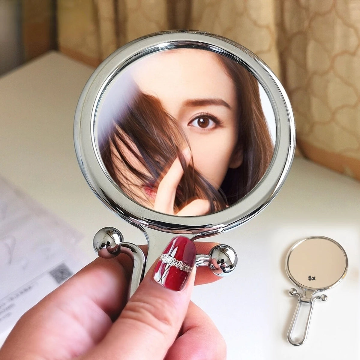 Double-Sided Magnifying Handheld Mirror 2x 5x 10x Travel Magnifying Makeup Mirror QXL