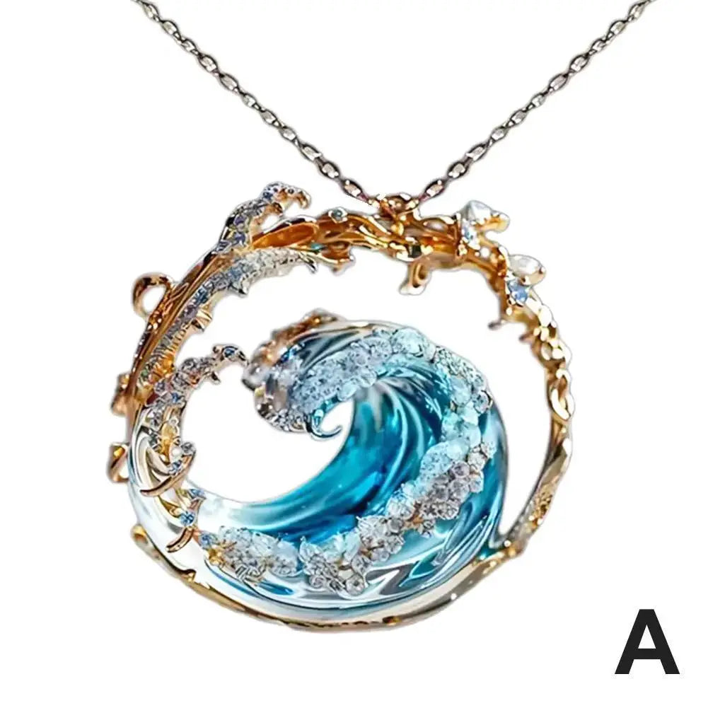 Ocean Wave Jewelry Set – Necklace, Earrings & Ring for Women Jewelry Set QXL Necklace