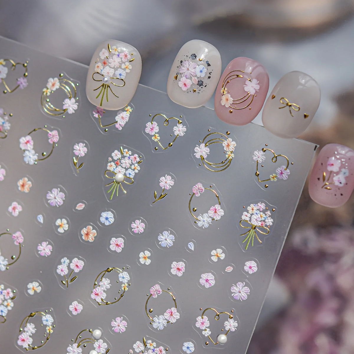 5D Gold Foil Floral Nail Stickers | French Bouquet Decals Nail Art Stickers QXL