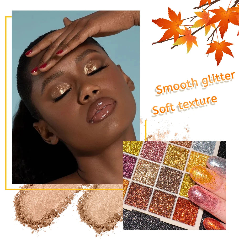 16-Color Glitter Shimmer Eyeshadow Palette | Waterproof Eyeshadow Palette QXL