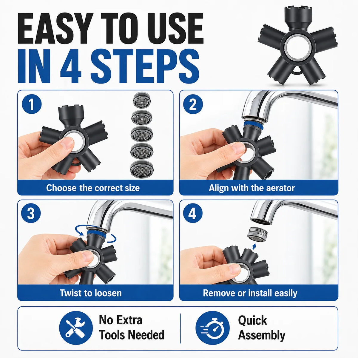 10-in-1 Faucet Aerator Removal Tool | ABS Aerator Key Faucet Aerator Tool QXL