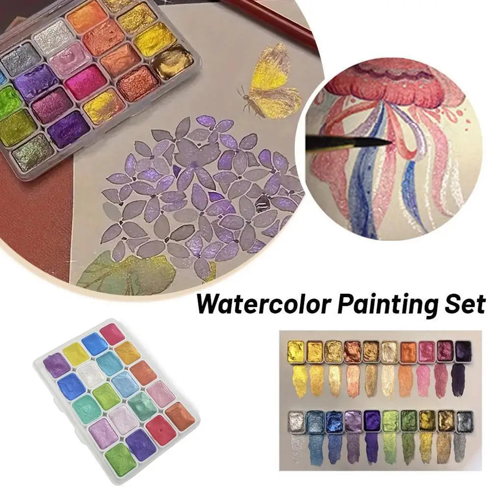 20-Color Pearl Shimmer Solid Watercolor Paint Set | Nail & Art Watercolor Paint Set QXL
