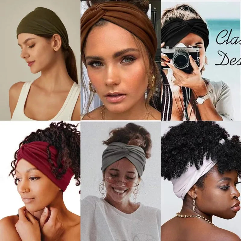 Boho Wide Knot Turban Headband – Elastic Headwrap for Women Turban Headband QXL