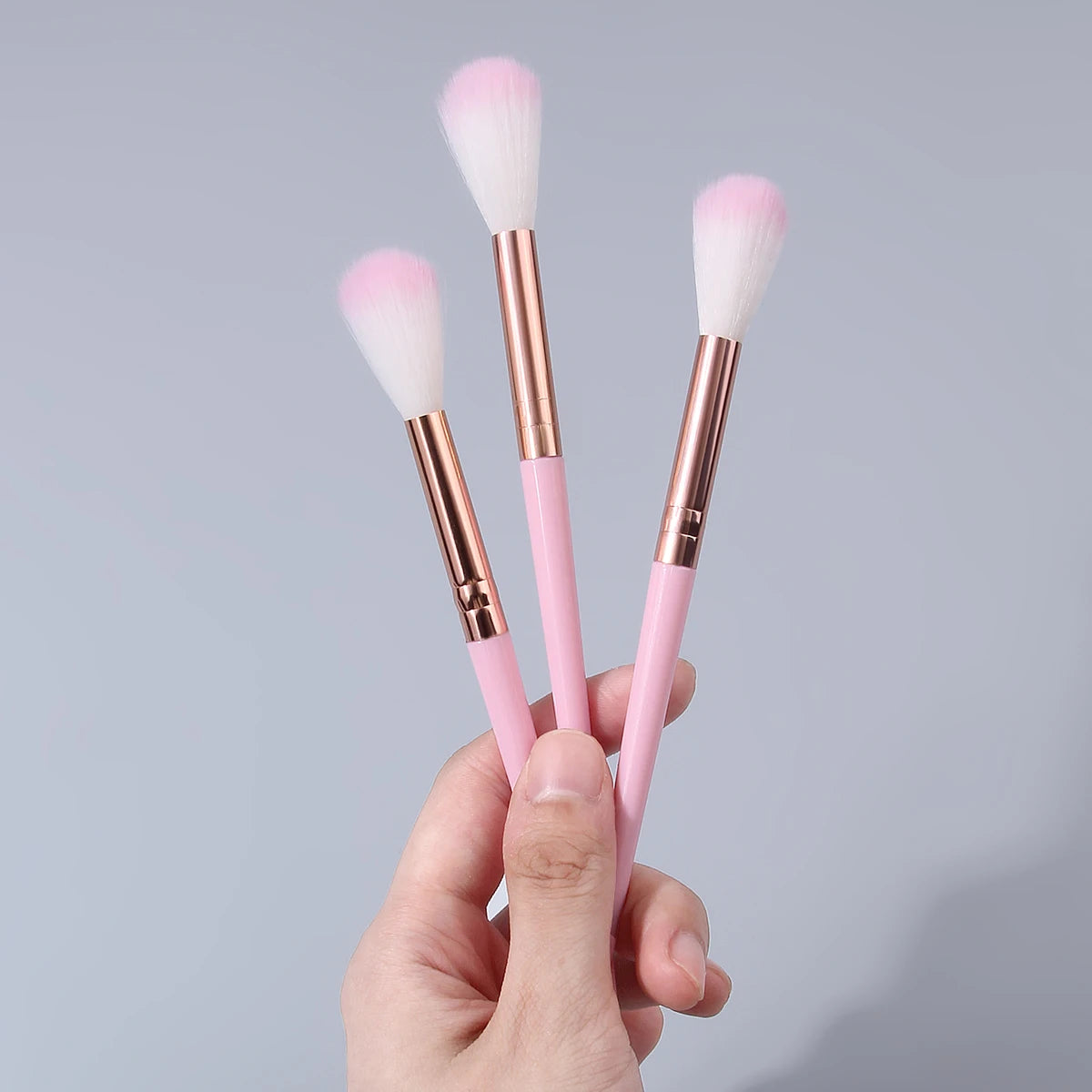3-Pack Pink Highlighter Makeup Brushes | Rose Gold Ferrule Set Makeup Brush Set QXL