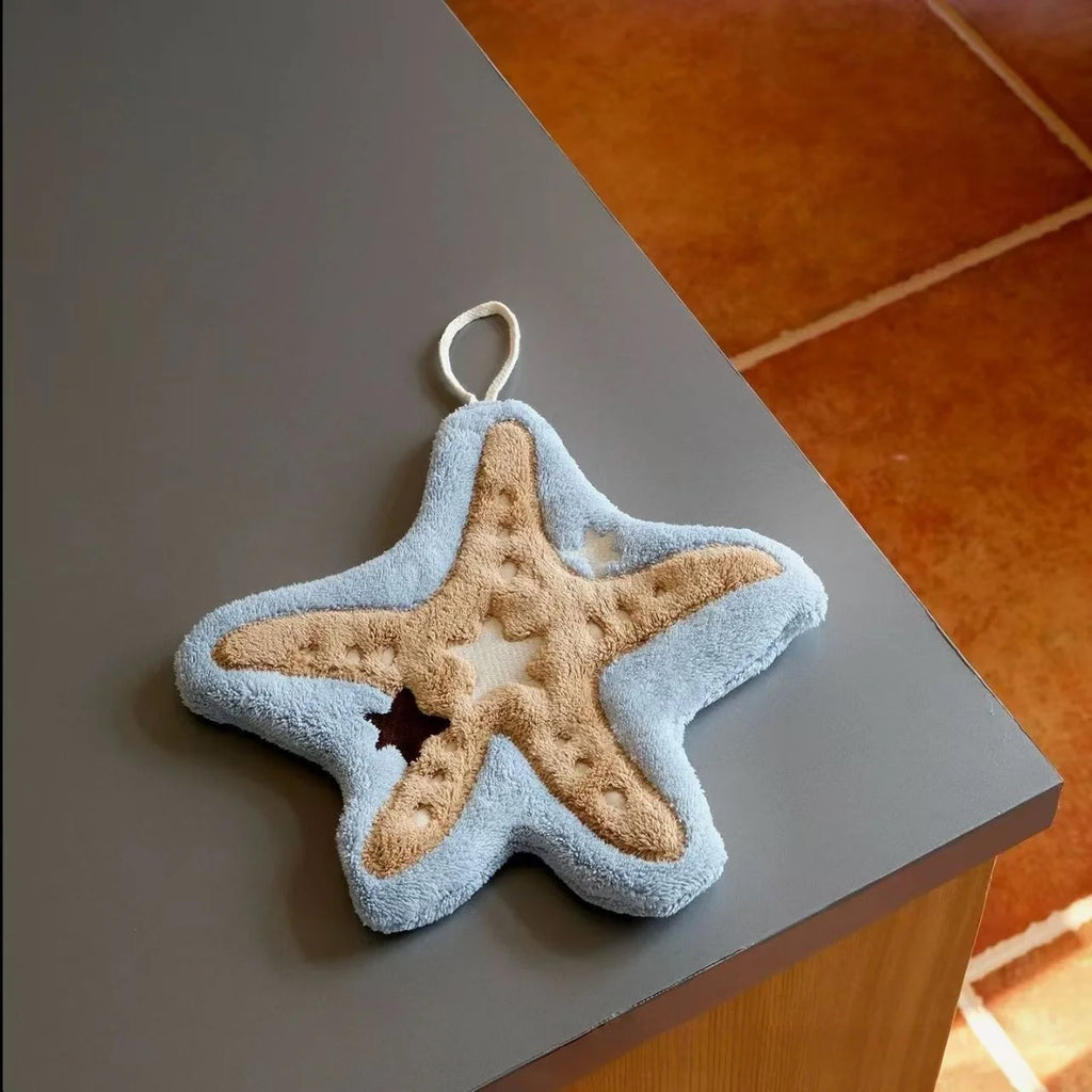Ocean Shell Starfish Plush Hand Towel | Bathroom & Kitchen Decorative Hand Towel QXL Starfish