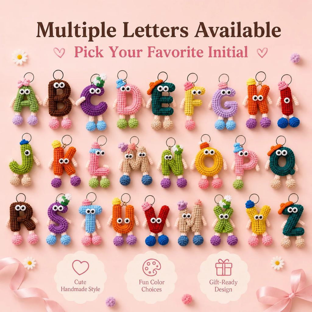 Handmade Crochet Letter Keychain | Alphabet Initial Bag Charm Crochet Letter Keychain QXL